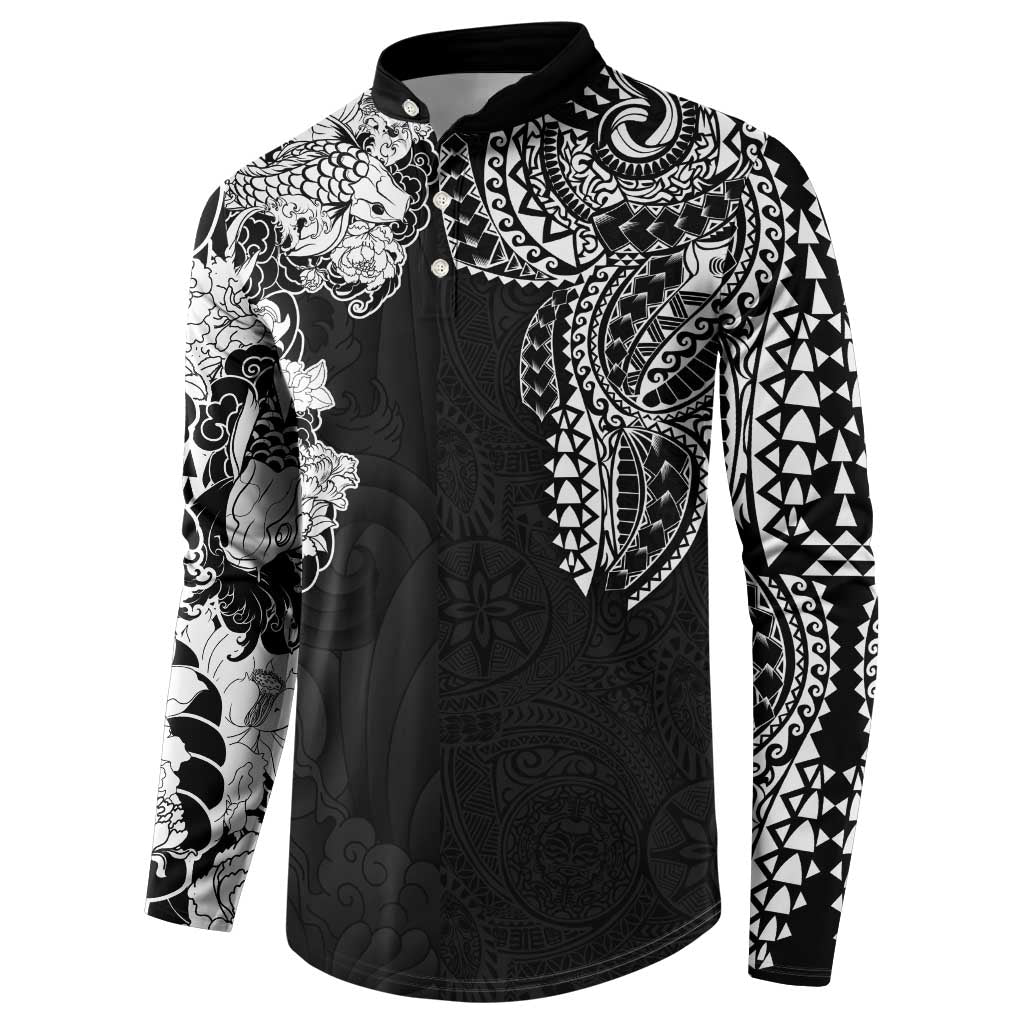 Japanese Irezumi and Hawaiian Polynesian Art Tattoo Button Sweatshirt Black Color - Wonder Print Shop
