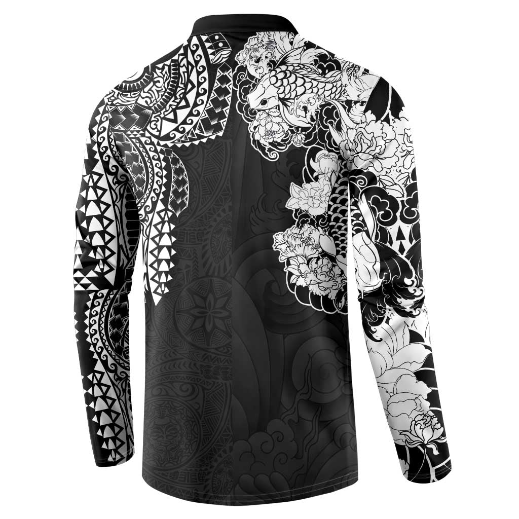 Japanese Irezumi and Hawaiian Polynesian Art Tattoo Button Sweatshirt Black Color - Wonder Print Shop