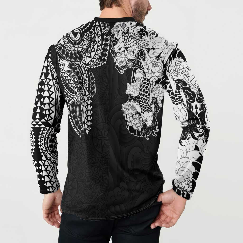 Japanese Irezumi and Hawaiian Polynesian Art Tattoo Button Sweatshirt Black Color - Wonder Print Shop