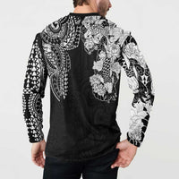 Japanese Irezumi and Hawaiian Polynesian Art Tattoo Button Sweatshirt Black Color - Wonder Print Shop