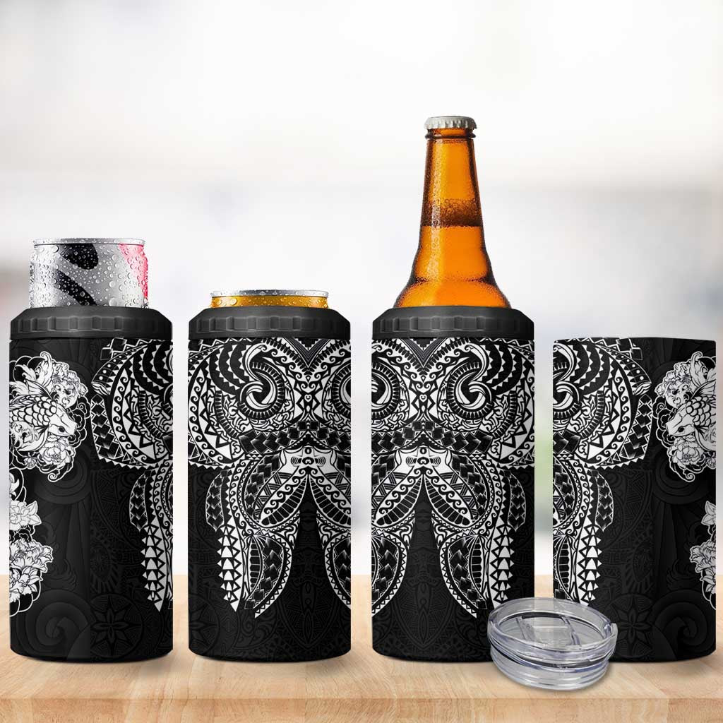Japanese Irezumi and Hawaiian Polynesian Art Tattoo 4 in 1 Can Cooler Tumbler Black Color - Wonder Print Shop
