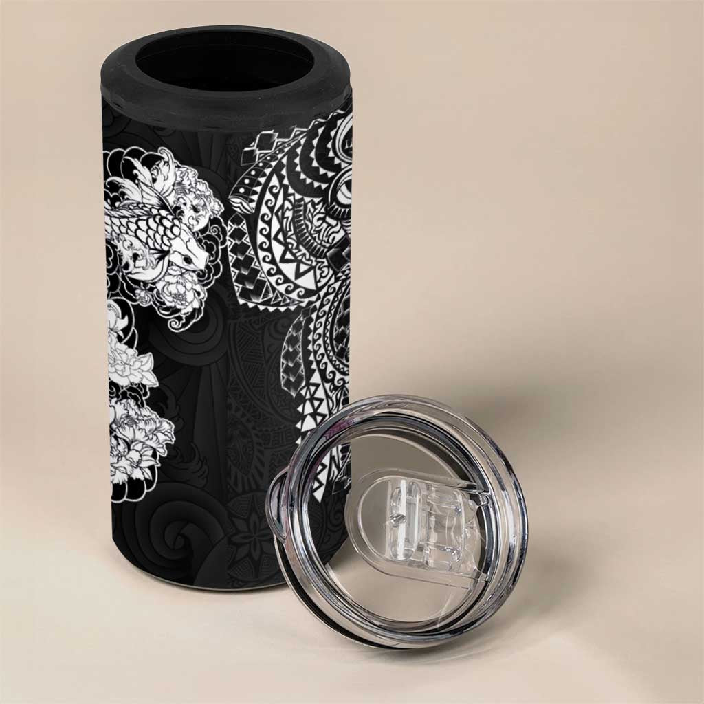 Japanese Irezumi and Hawaiian Polynesian Art Tattoo 4 in 1 Can Cooler Tumbler Black Color - Wonder Print Shop