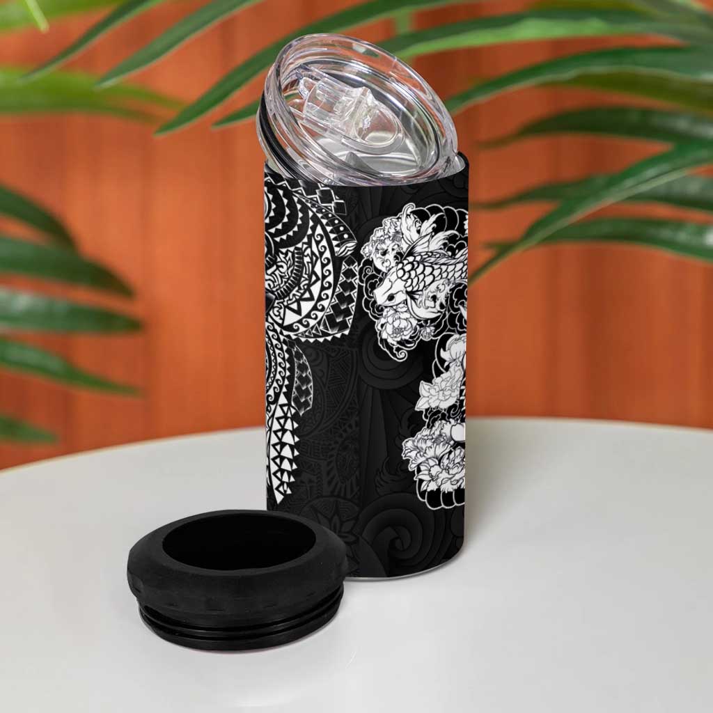 Japanese Irezumi and Hawaiian Polynesian Art Tattoo 4 in 1 Can Cooler Tumbler Black Color - Wonder Print Shop