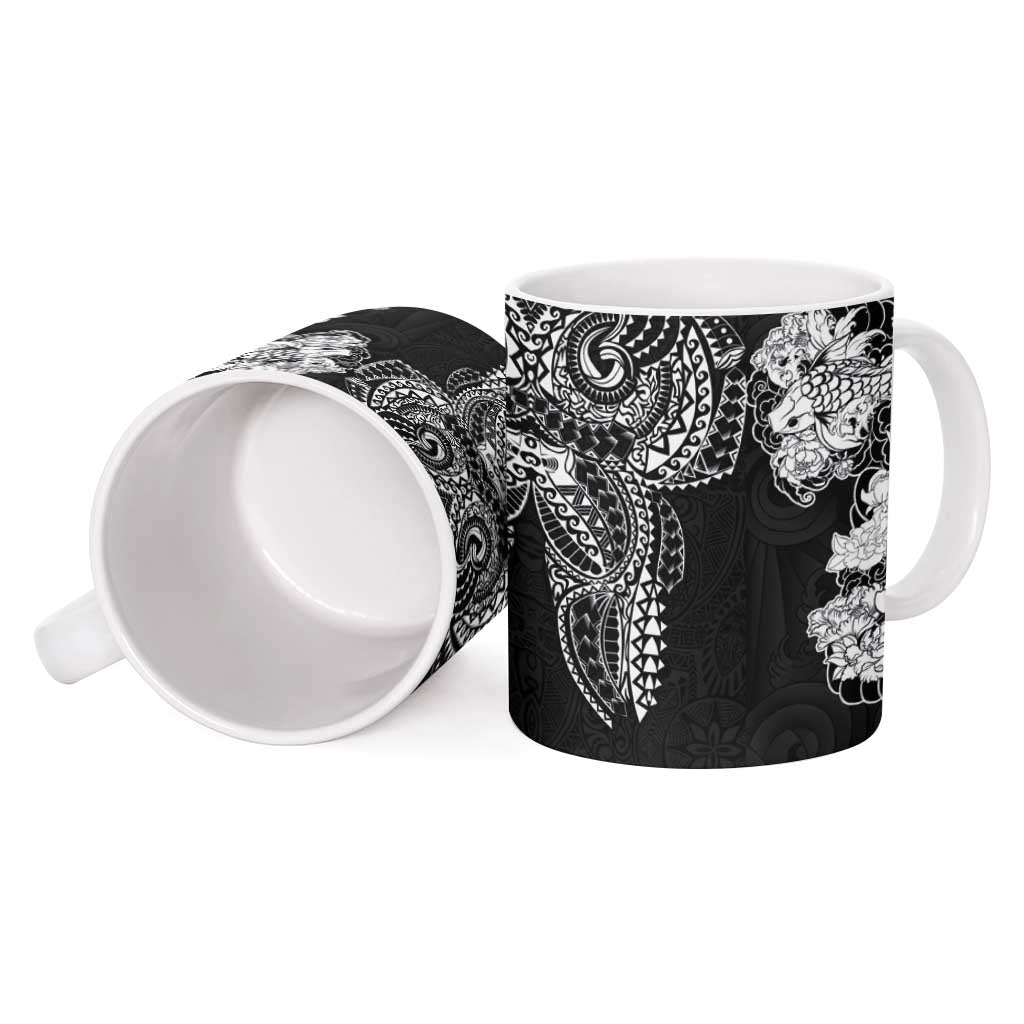Japanese Irezumi and Hawaiian Polynesian Art Tattoo Ceramic Mug Black Color - Wonder Print Shop