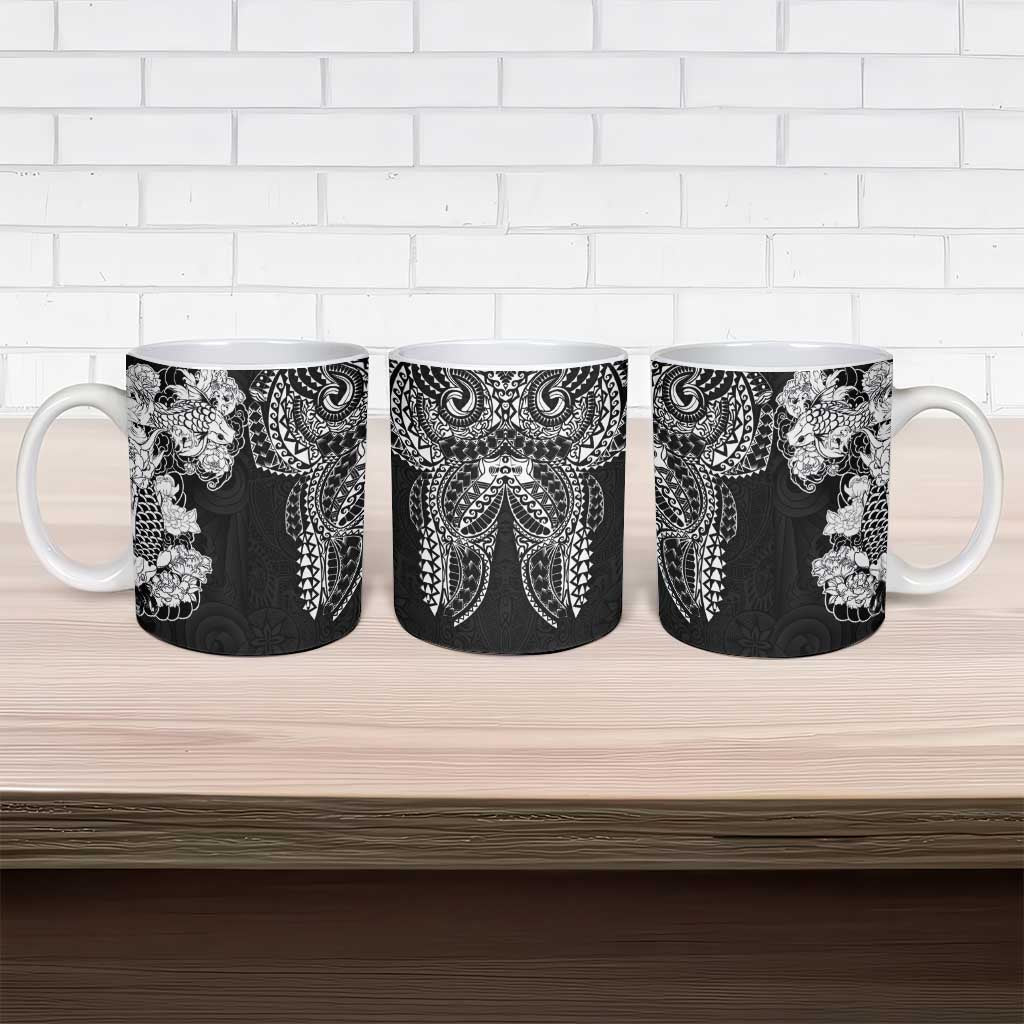 Japanese Irezumi and Hawaiian Polynesian Art Tattoo Ceramic Mug Black Color - Wonder Print Shop