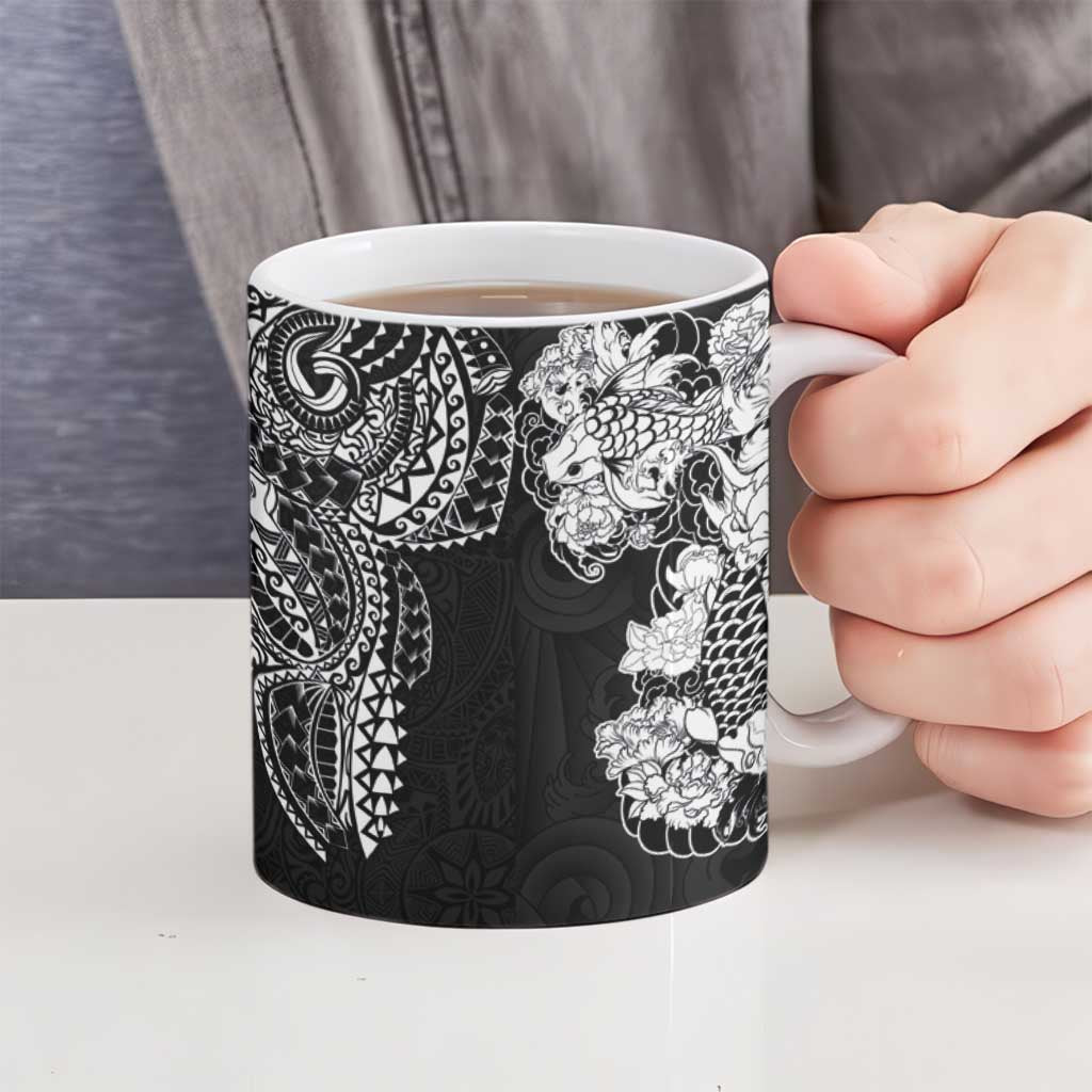 Japanese Irezumi and Hawaiian Polynesian Art Tattoo Ceramic Mug Black Color - Wonder Print Shop