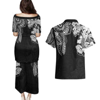 Japanese Irezumi and Hawaiian Polynesian Art Tattoo Couples Matching Puletasi and Hawaiian Shirt Black Color - Wonder Print Shop