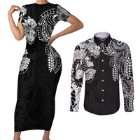 Japanese Irezumi and Hawaiian Polynesian Art Tattoo Couples Matching Short Sleeve Bodycon Dress and Long Sleeve Button Shirt Black Color - Wonder Print Shop