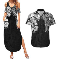 Japanese Irezumi and Hawaiian Polynesian Art Tattoo Couples Matching Summer Maxi Dress and Hawaiian Shirt Black Color - Wonder Print Shop