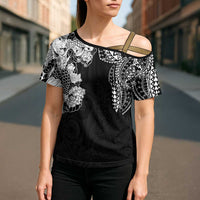 Japanese Irezumi and Hawaiian Polynesian Art Tattoo Cross Shoulder Shirt Black Color - Wonder Print Shop
