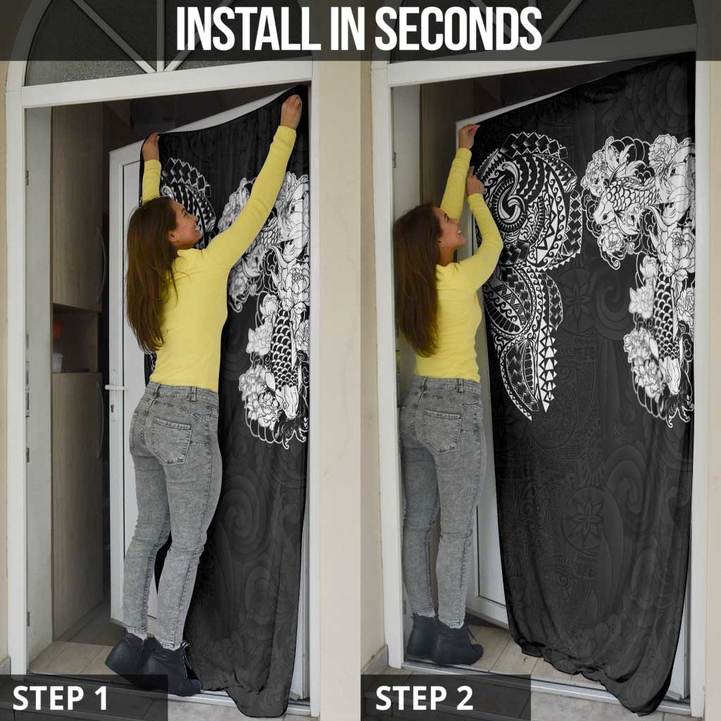 Japanese Irezumi and Hawaiian Polynesian Art Tattoo Door Cover Black Color - Wonder Print Shop