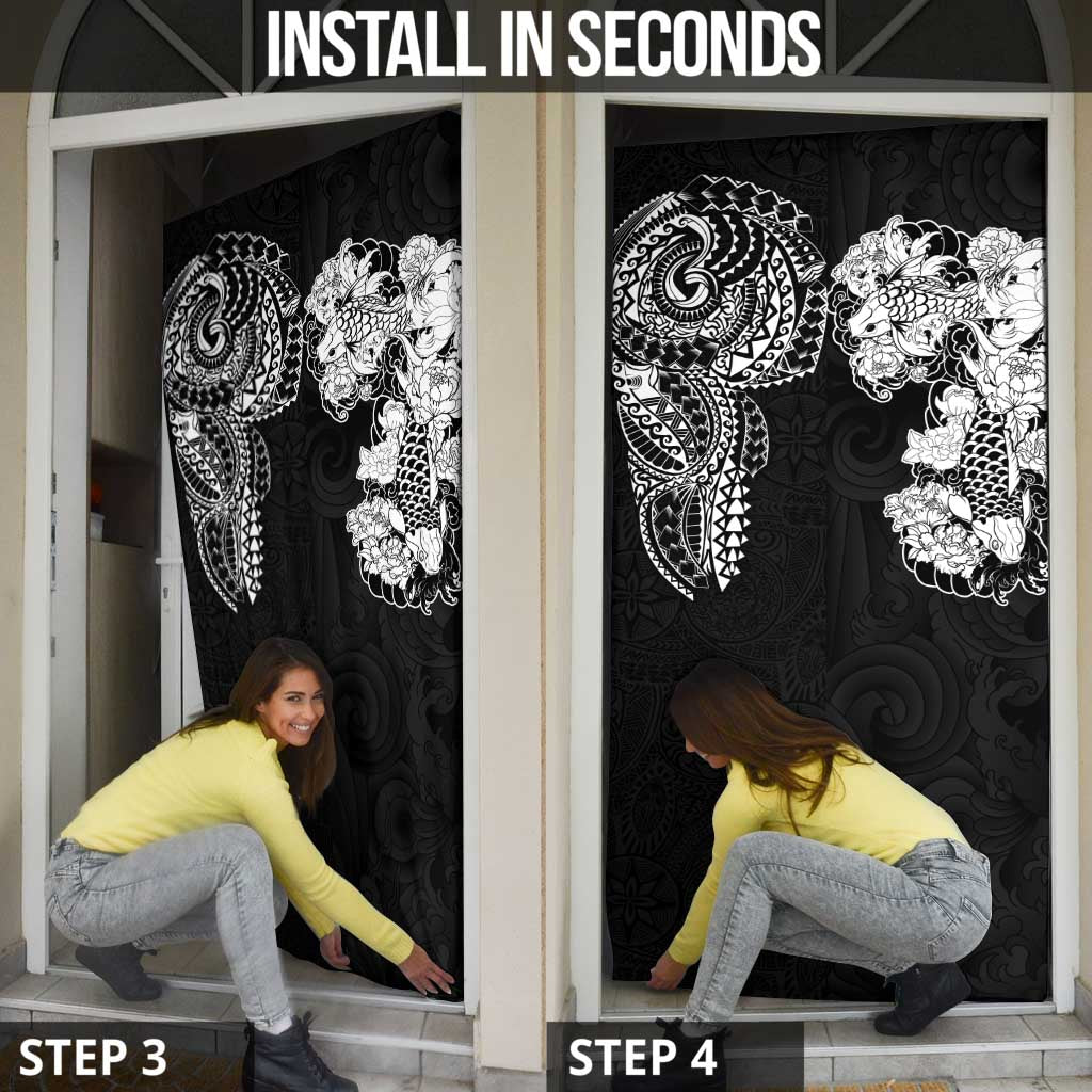 Japanese Irezumi and Hawaiian Polynesian Art Tattoo Door Cover Black Color - Wonder Print Shop