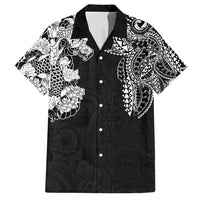 Japanese Irezumi and Hawaiian Polynesian Art Tattoo Family Matching Long Sleeve Bodycon Dress and Hawaiian Shirt Black Color - Wonder Print Shop