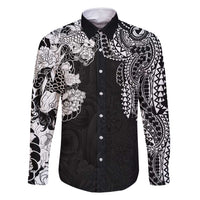Japanese Irezumi and Hawaiian Polynesian Art Tattoo Family Matching Long Sleeve Bodycon Dress and Hawaiian Shirt Black Color - Wonder Print Shop