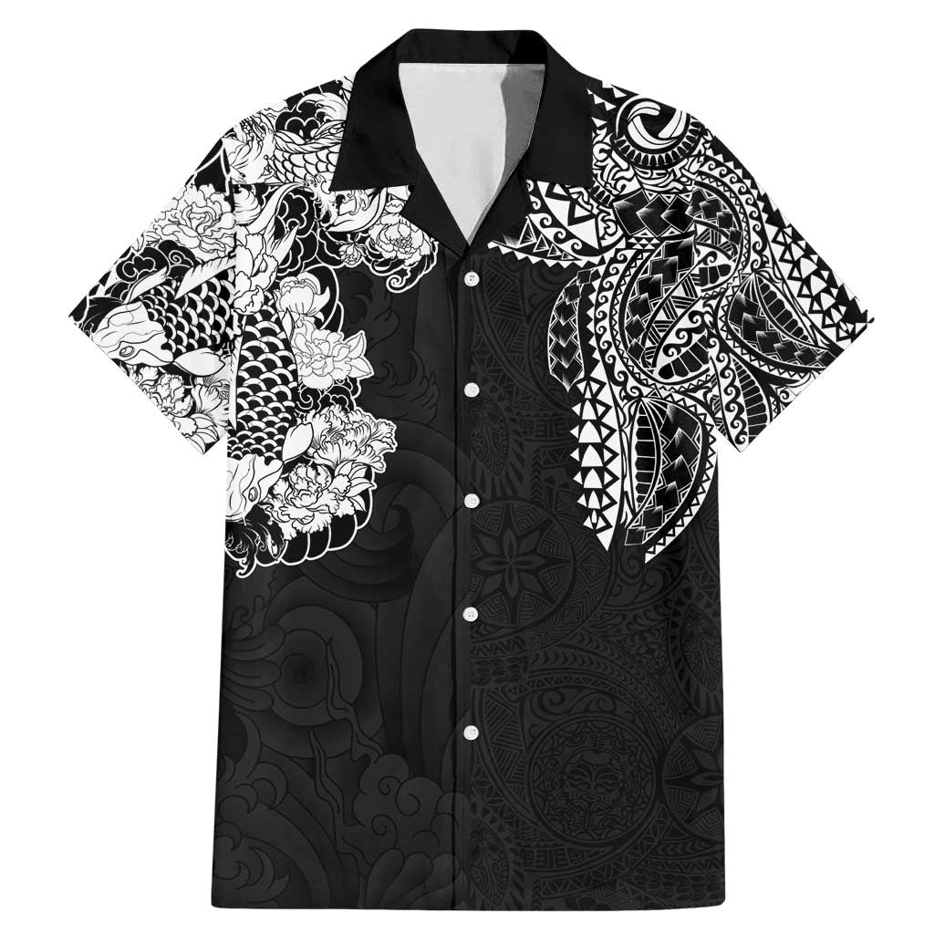 Japanese Irezumi and Hawaiian Polynesian Art Tattoo Family Matching Mermaid Dress and Hawaiian Shirt Black Color - Wonder Print Shop