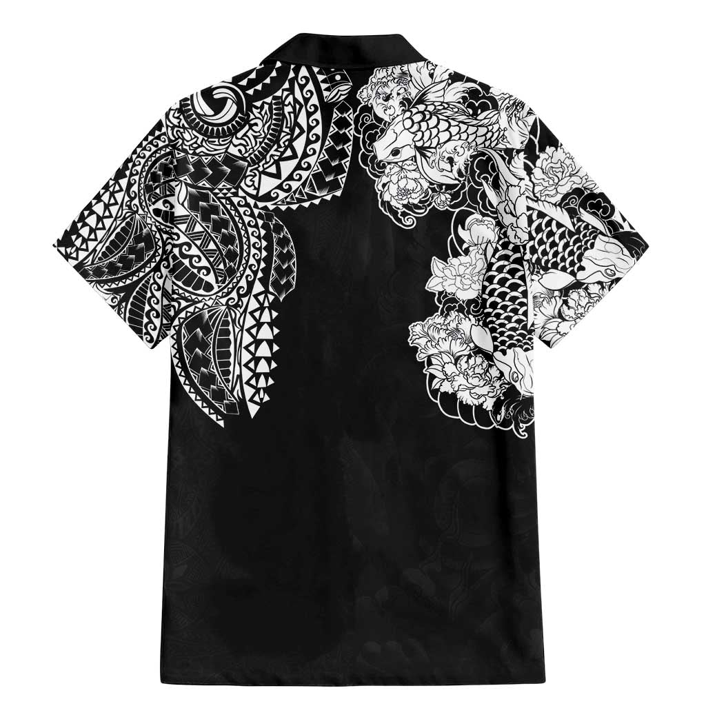 Japanese Irezumi and Hawaiian Polynesian Art Tattoo Family Matching Mermaid Dress and Hawaiian Shirt Black Color - Wonder Print Shop
