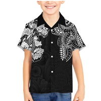 Japanese Irezumi and Hawaiian Polynesian Art Tattoo Family Matching Mermaid Dress and Hawaiian Shirt Black Color - Wonder Print Shop