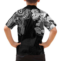 Japanese Irezumi and Hawaiian Polynesian Art Tattoo Family Matching Off The Shoulder Long Sleeve Dress and Hawaiian Shirt Black Color - Wonder Print Shop