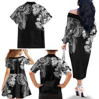 Japanese Irezumi and Hawaiian Polynesian Art Tattoo Family Matching Off The Shoulder Long Sleeve Dress and Hawaiian Shirt Black Color - Wonder Print Shop