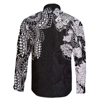 Japanese Irezumi and Hawaiian Polynesian Art Tattoo Family Matching Off The Shoulder Long Sleeve Dress and Hawaiian Shirt Black Color - Wonder Print Shop