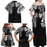 Japanese Irezumi and Hawaiian Polynesian Art Tattoo Family Matching Off Shoulder Maxi Dress and Hawaiian Shirt Black Color - Wonder Print Shop