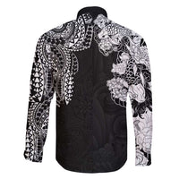 Japanese Irezumi and Hawaiian Polynesian Art Tattoo Family Matching Off Shoulder Maxi Dress and Hawaiian Shirt Black Color - Wonder Print Shop