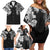 Japanese Irezumi and Hawaiian Polynesian Art Tattoo Family Matching Off Shoulder Short Dress and Hawaiian Shirt Black Color - Wonder Print Shop