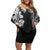 Japanese Irezumi and Hawaiian Polynesian Art Tattoo Family Matching Off Shoulder Short Dress and Hawaiian Shirt Black Color - Wonder Print Shop