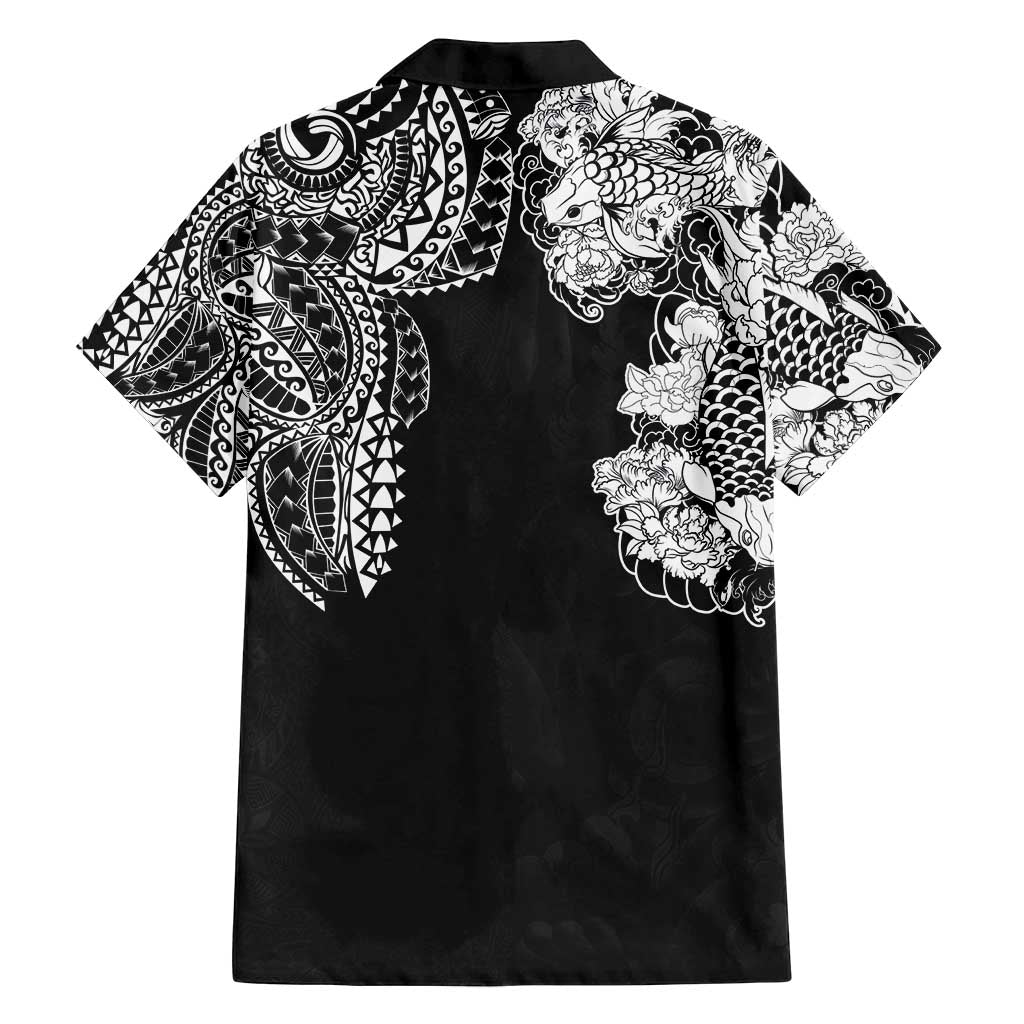 Japanese Irezumi and Hawaiian Polynesian Art Tattoo Family Matching Puletasi and Hawaiian Shirt Black Color - Wonder Print Shop