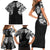 Japanese Irezumi and Hawaiian Polynesian Art Tattoo Family Matching Short Sleeve Bodycon Dress and Hawaiian Shirt Black Color - Wonder Print Shop