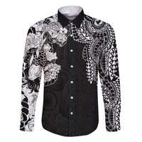 Japanese Irezumi and Hawaiian Polynesian Art Tattoo Family Matching Short Sleeve Bodycon Dress and Hawaiian Shirt Black Color - Wonder Print Shop