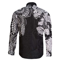 Japanese Irezumi and Hawaiian Polynesian Art Tattoo Family Matching Short Sleeve Bodycon Dress and Hawaiian Shirt Black Color - Wonder Print Shop