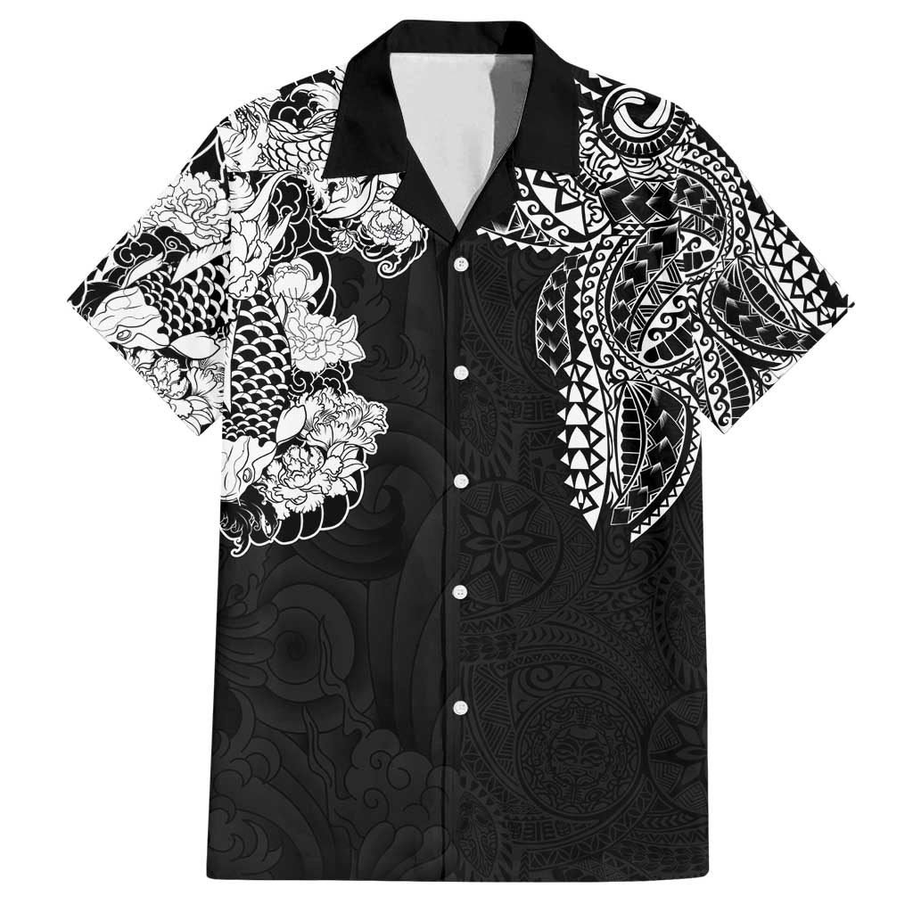Japanese Irezumi and Hawaiian Polynesian Art Tattoo Family Matching Tank Maxi Dress and Hawaiian Shirt Black Color - Wonder Print Shop