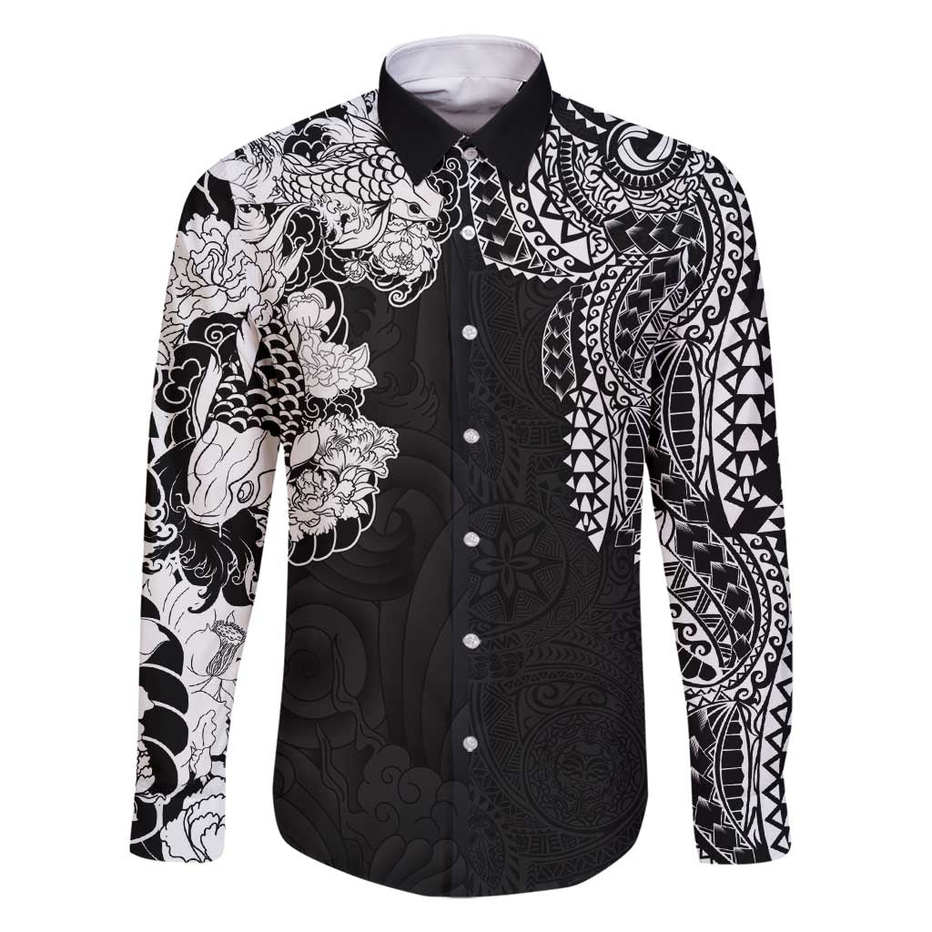 Japanese Irezumi and Hawaiian Polynesian Art Tattoo Family Matching Tank Maxi Dress and Hawaiian Shirt Black Color - Wonder Print Shop