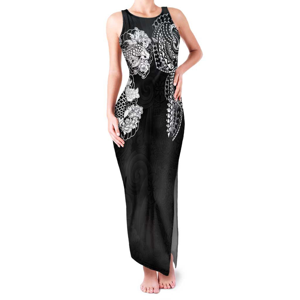 Japanese Irezumi and Hawaiian Polynesian Art Tattoo Family Matching Tank Maxi Dress and Hawaiian Shirt Black Color - Wonder Print Shop