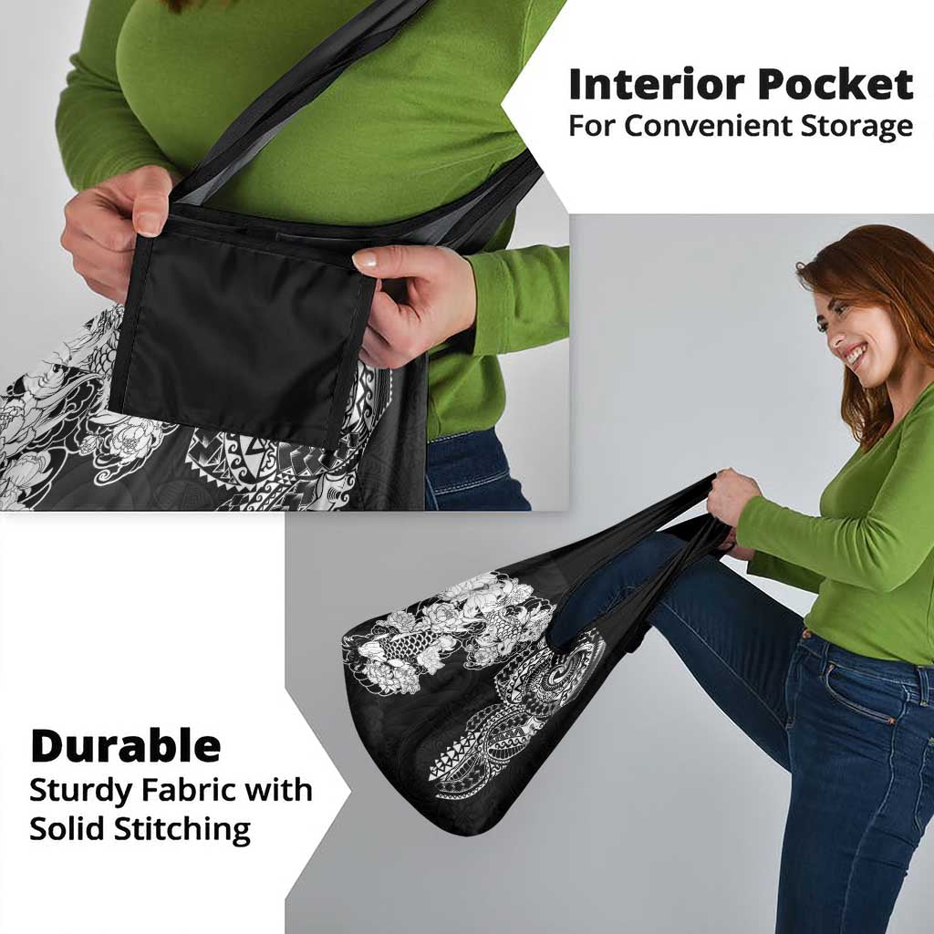 Japanese Irezumi and Hawaiian Polynesian Art Tattoo Grocery Bag Black Color - Wonder Print Shop