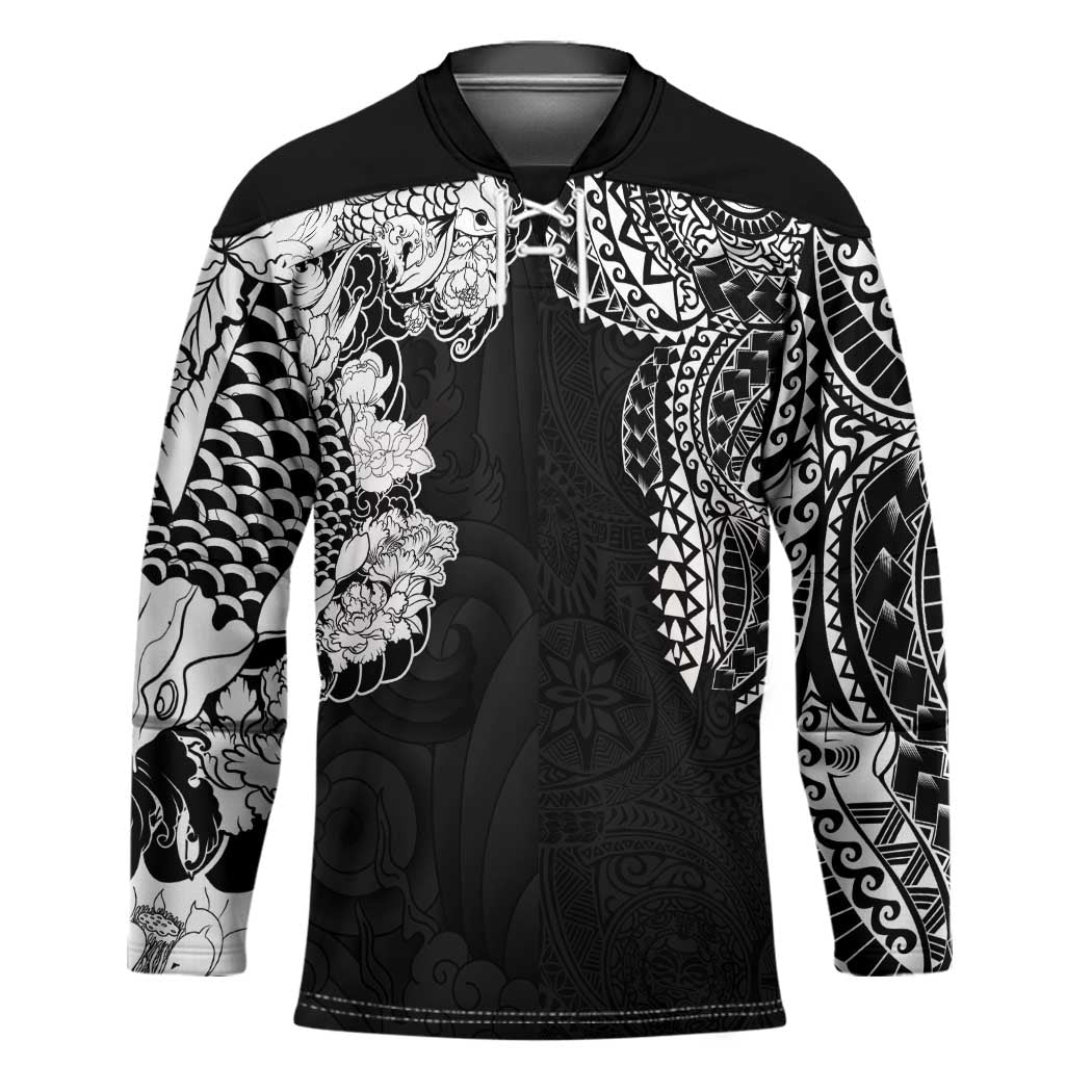 Japanese Irezumi and Hawaiian Polynesian Art Tattoo Hockey Jersey Black Color - Wonder Print Shop