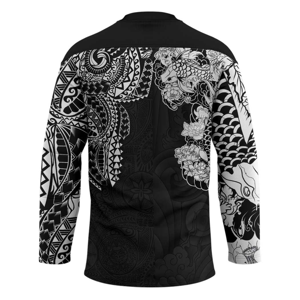 Japanese Irezumi and Hawaiian Polynesian Art Tattoo Hockey Jersey Black Color - Wonder Print Shop