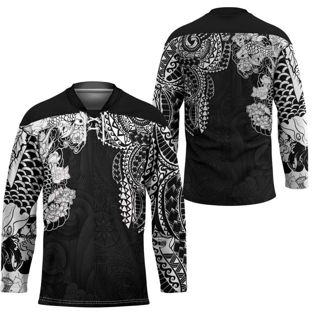 Japanese Irezumi and Hawaiian Polynesian Art Tattoo Hockey Jersey Black Color - Wonder Print Shop