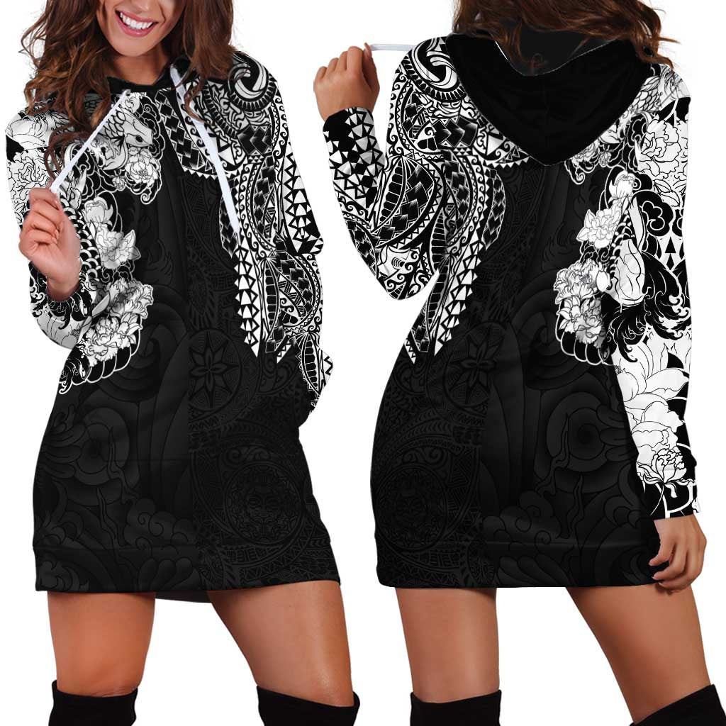 Japanese Irezumi and Hawaiian Polynesian Art Tattoo Hoodie Dress Black Color - Wonder Print Shop