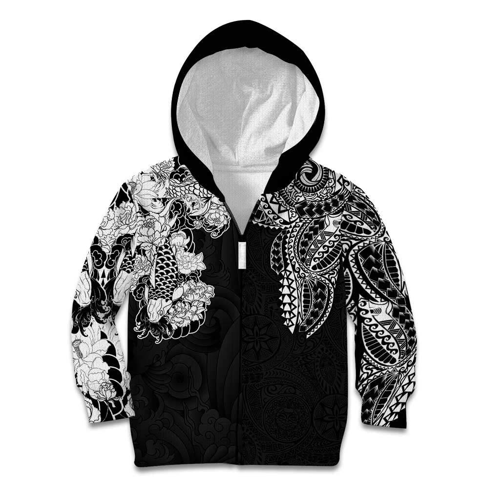 Japanese Irezumi and Hawaiian Polynesian Art Tattoo Kid Hoodie Black Color - Wonder Print Shop