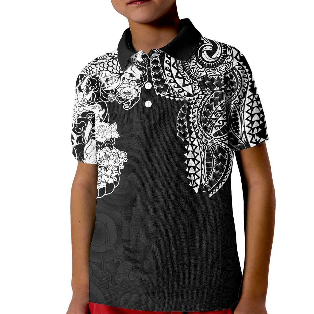 Japanese Irezumi and Hawaiian Polynesian Art Tattoo Kid Polo Shirt Black Color - Wonder Print Shop