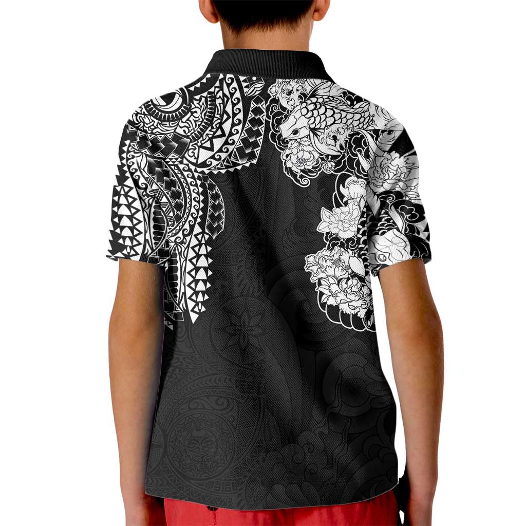 Japanese Irezumi and Hawaiian Polynesian Art Tattoo Kid Polo Shirt Black Color - Wonder Print Shop
