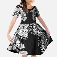 Japanese Irezumi and Hawaiian Polynesian Art Tattoo Kid Short Sleeve Dress Black Color - Wonder Print Shop