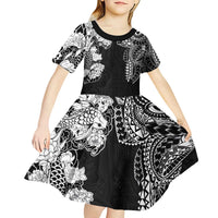 Japanese Irezumi and Hawaiian Polynesian Art Tattoo Kid Short Sleeve Dress Black Color - Wonder Print Shop