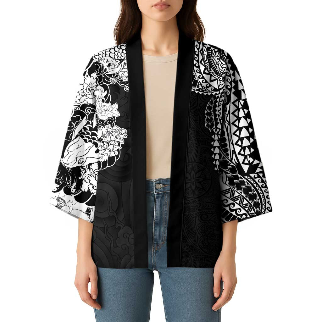 Japanese Irezumi and Hawaiian Polynesian Art Tattoo Kimono Black Color - Wonder Print Shop