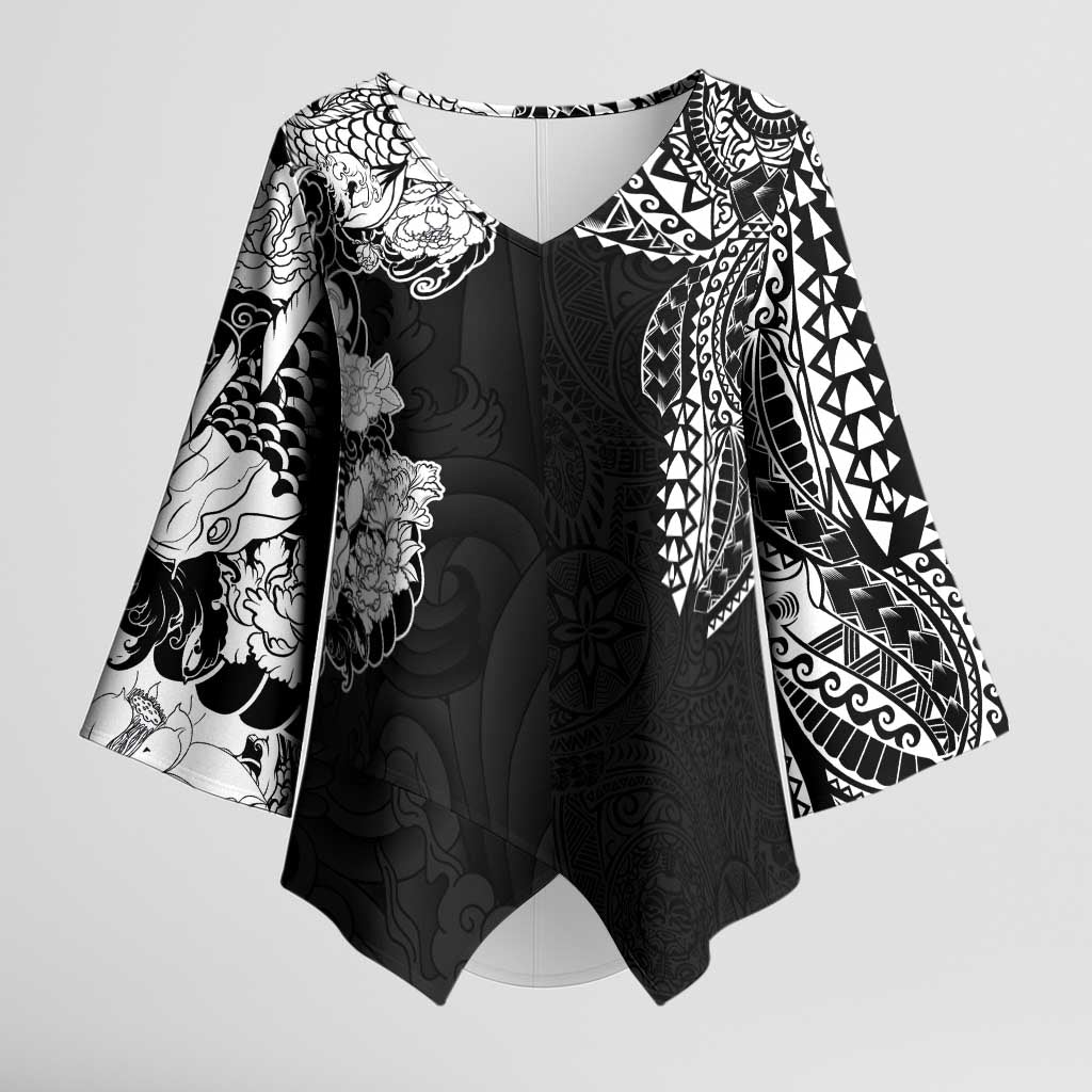 Japanese Irezumi and Hawaiian Polynesian Art Tattoo Kimono Sleeve Blouse Black Color - Wonder Print Shop