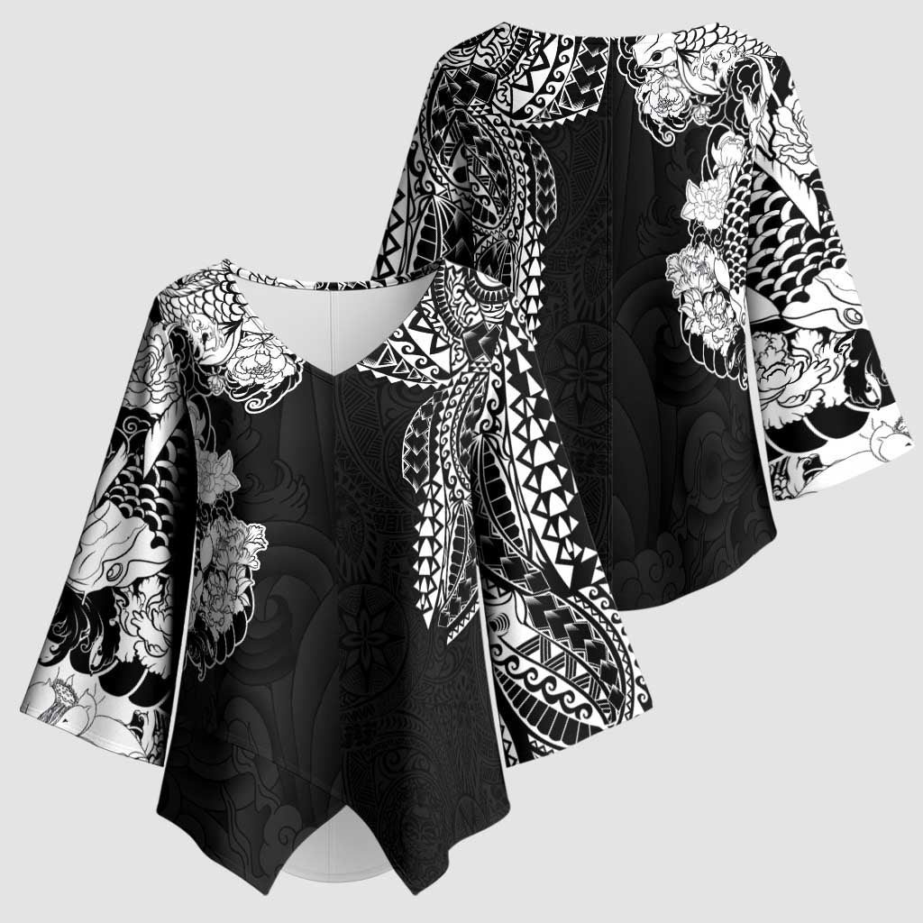 Japanese Irezumi and Hawaiian Polynesian Art Tattoo Kimono Sleeve Blouse Black Color - Wonder Print Shop