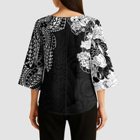Japanese Irezumi and Hawaiian Polynesian Art Tattoo Kimono Sleeve Blouse Black Color - Wonder Print Shop
