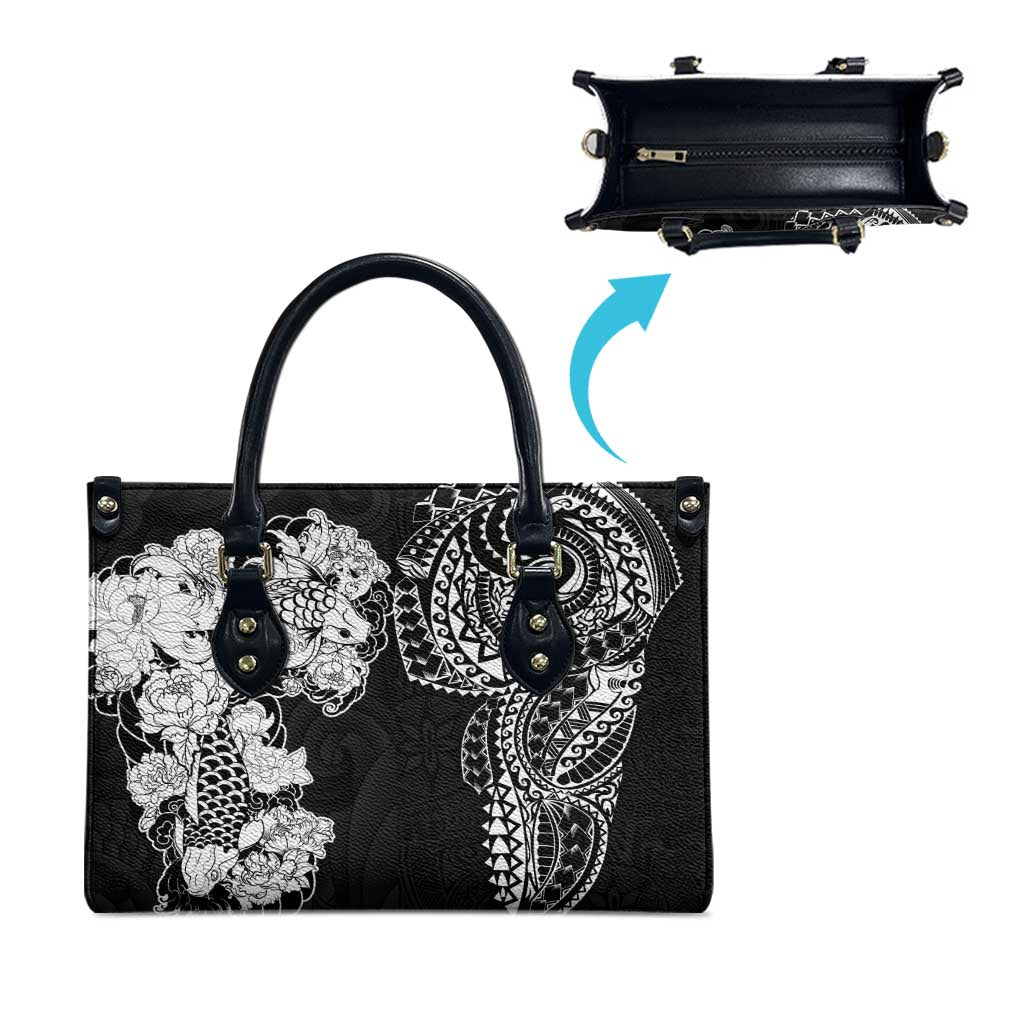Japanese Irezumi and Hawaiian Polynesian Art Tattoo Leather Bag Black Color - Wonder Print Shop